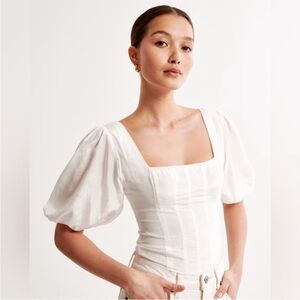 Abercrombie white corset puff sleeve top - medium